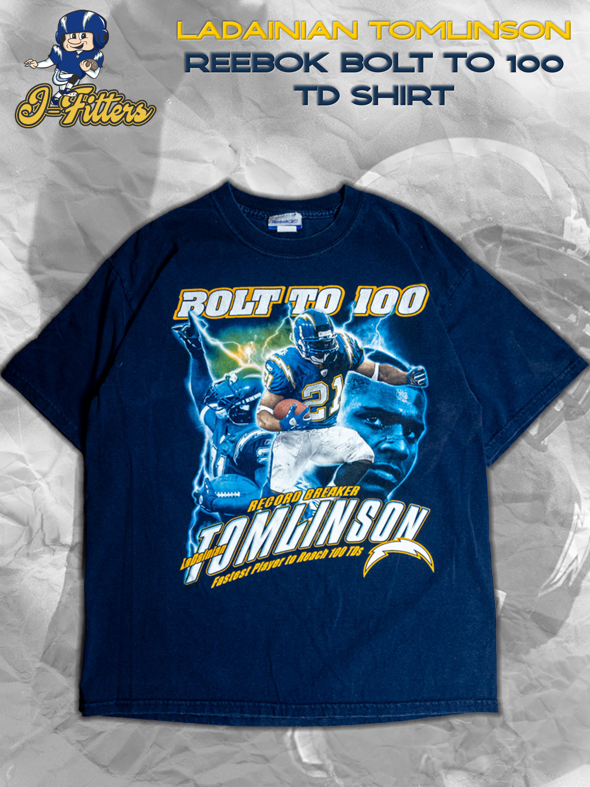 Ladainian Tomlinson Reebok Bolt To 100 TD Shirt | J-Fitters